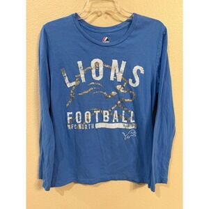 Majestic Detroit Lions Shirt Womens Large Blue Good Long Sleeve Graphic Tee